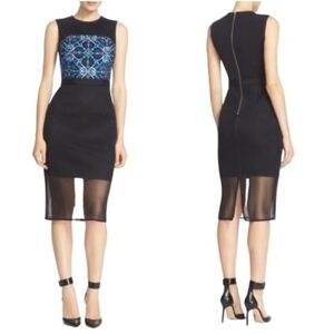 Ted Baker Khya Embroidered Elegant Black and Blue Sheath Dress
